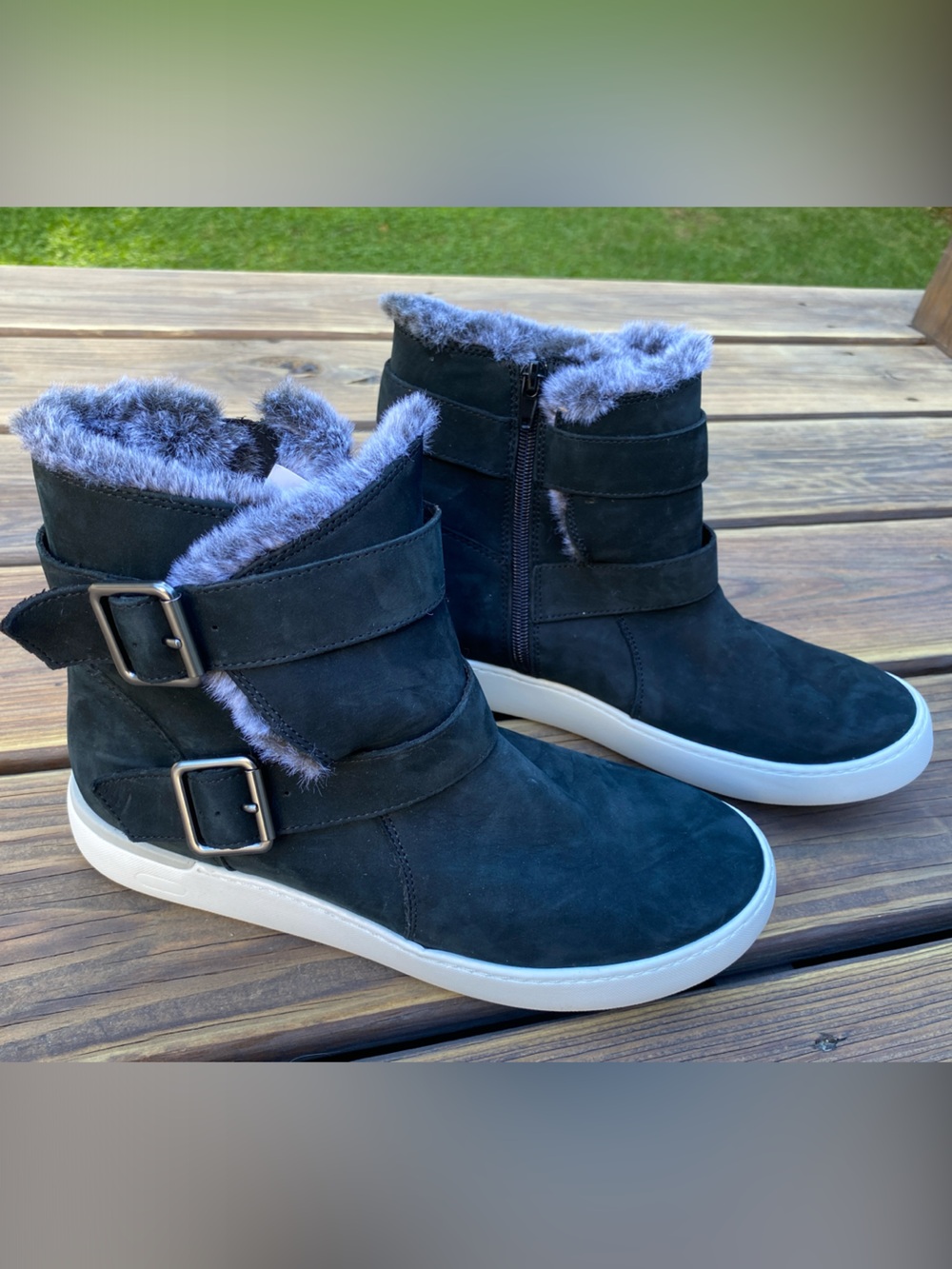 Rockport Black Suede Faux-Fur Buckle Ankle Boots